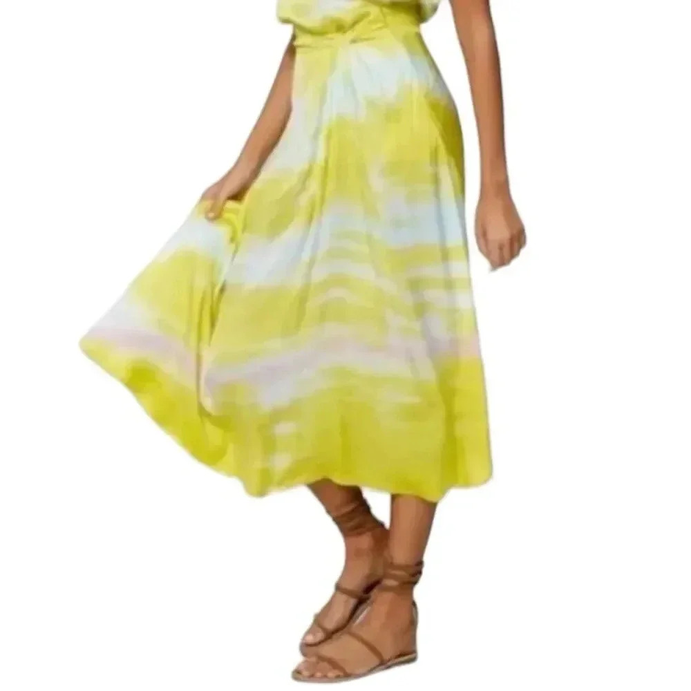 Young Fabulous and Broke Yellow Tie Dye Savanna Midi Skirt M